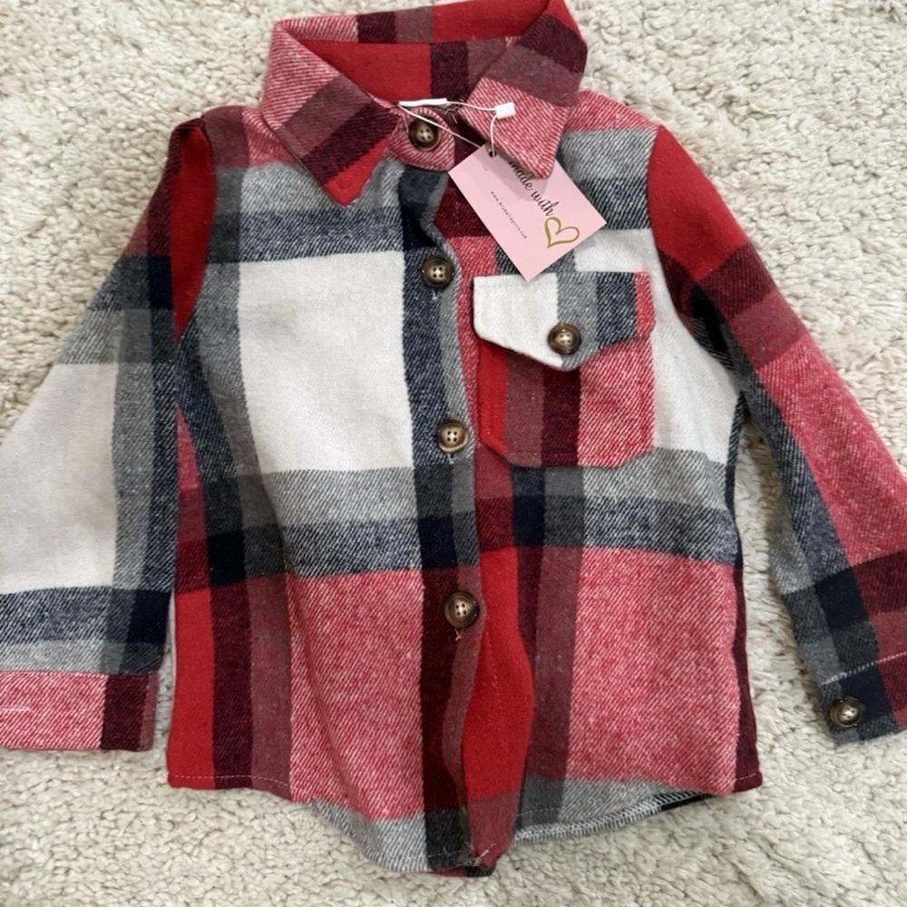 Cozy Kids Plaid Button-Down Shirt in Red and Black